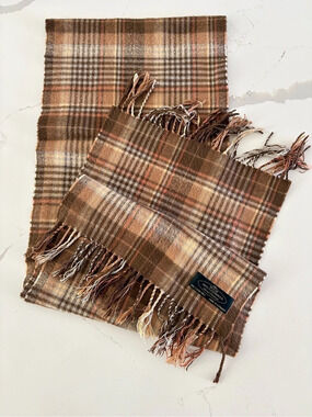 Cashmere Made in Germany Plaid Scarf in Brown Blue & Pink 12X63